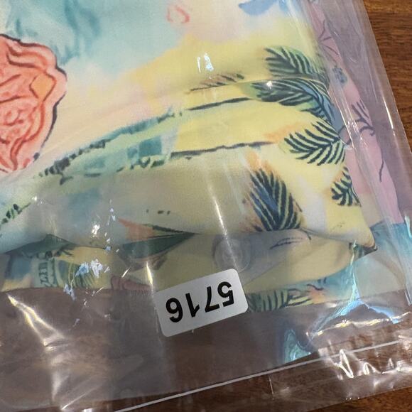 Tropical Print Maxi Dress Women Small Green Pink Long Sleeve Sash Toucan Mermaid - Picture 7 of 9